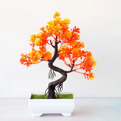 Orange Color Artificial Bonsai Tree in Pot for Home Table Decor