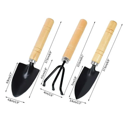 Mini Garden Hand Tool Set 3‑Piece – Wood Handle Kit