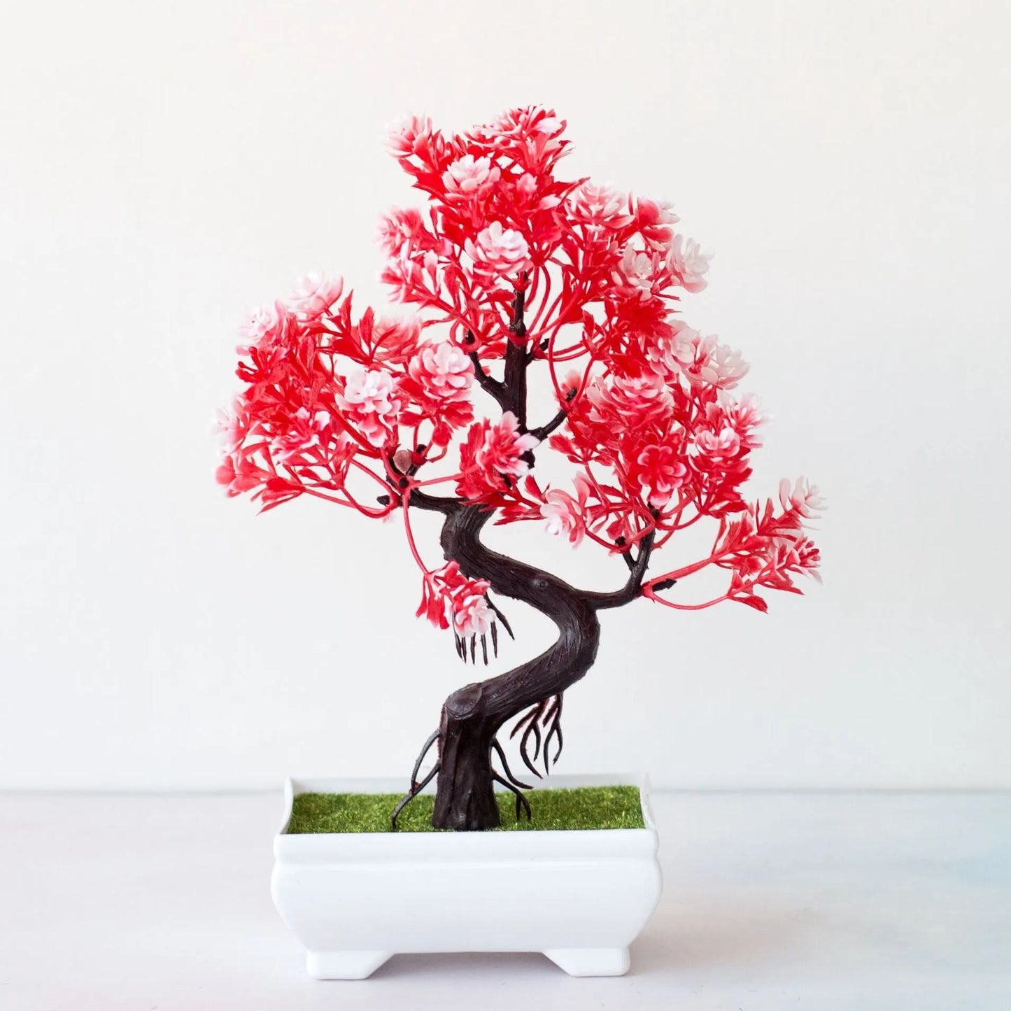 Red Color Artificial Bonsai Tree in Pot for Home Table Decor