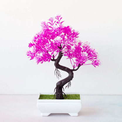 Pink Color Artificial Bonsai Tree in Pot for Home Table Decor