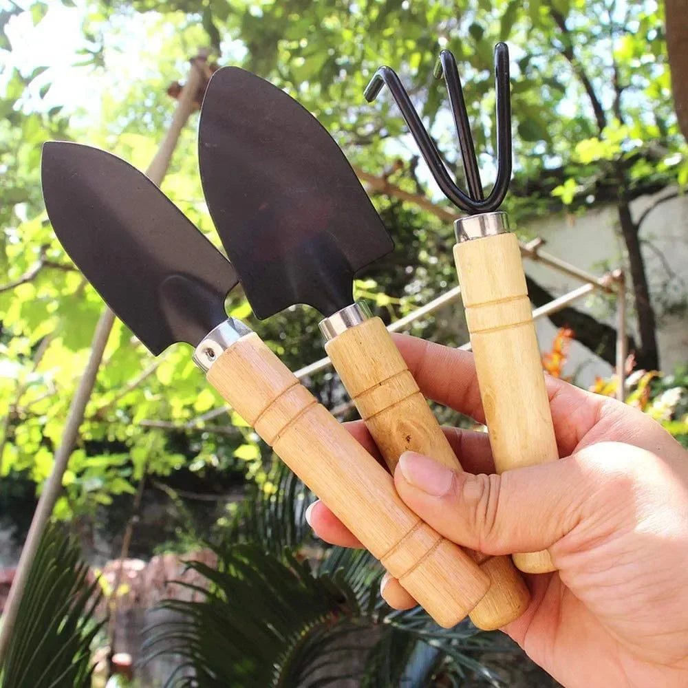 Mini Garden Hand Tool Set 3‑Piece – Wood Handle Kit