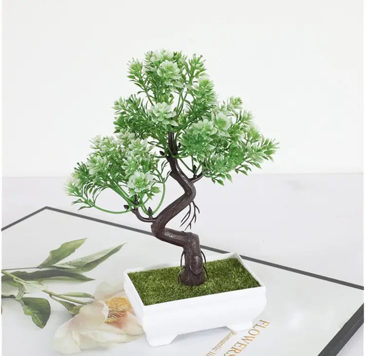 Light green Color Artificial Bonsai Tree in Pot for Home Table Decor